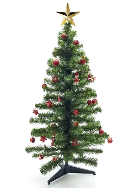 圣诞节杉树与五颜六色的灯光和装饰 礼品盒在白色背景 圣诞节概念室内房间 — 图库照片