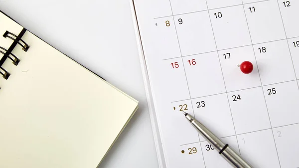 Red Thumbtack Une Date Sur Calendrier Planificateur Journée Impôt 2018 — Photo
