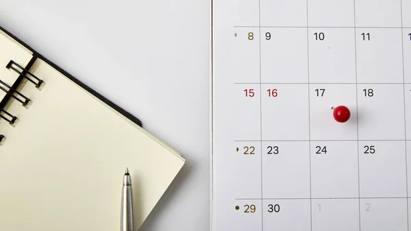 Red Thumbtack Une Date Sur Calendrier Planificateur Journée Impôt 2018 — Photo