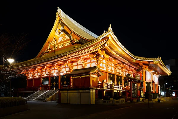 Krásnou Dominantou Starověkého Asakusa Sensoji Chrám Noci Tokio — Stock fotografie