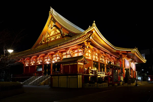 Krásnou Dominantou Starověkého Asakusa Sensoji Chrám Noci Tokio — Stock fotografie