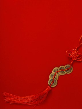 Süslemeleri Çin yeni yılı 2019 üzerinde kırmızı bir arka plan (Çince karakterler. Fu. makalede bakın iyi şanslar, zenginlik, para akışı) boş alanı tasarımı için