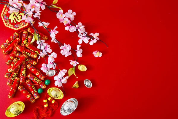Decora Año Nuevo Chino 2019 Sobre Fondo Rojo Caracteres Chinos — Foto de Stock