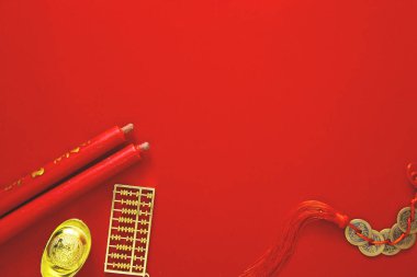 Süslemeleri Çin yeni yılı 2019 üzerinde kırmızı bir arka plan (Çince karakterler. Fu. makalede bakın iyi şanslar, zenginlik, para akışı) boş alanı tasarımı için