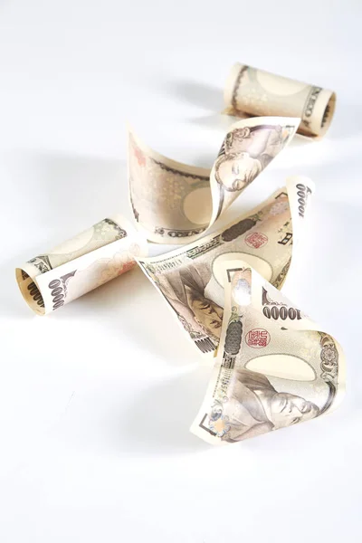 Japoński Jen Banknotów Japoński Jen Moneta Białym Tle — Zdjęcie stockowe
