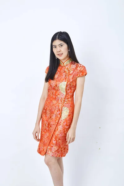 Belleza Mujer Usar Cheongsam Sonreír Usted Chino Nuevo Año 2019 — Foto de Stock