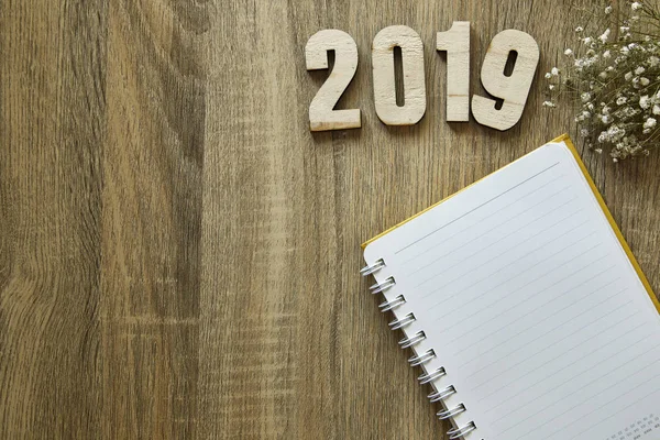 Work Goal Concept New Year 2019 Background Workspace Frame Wooden — Stock Photo, Image