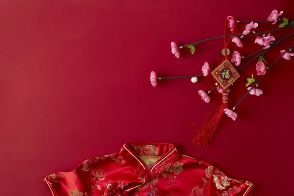Decoración Diseño Chino Año Nuevo 2019 Red Backgroung Con Texto — Foto de Stock