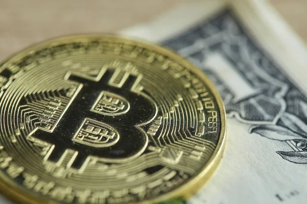 Bitcoin Una Moneda Física Moneda Digital Criptomoneda Moneda Dorada Con — Foto de Stock