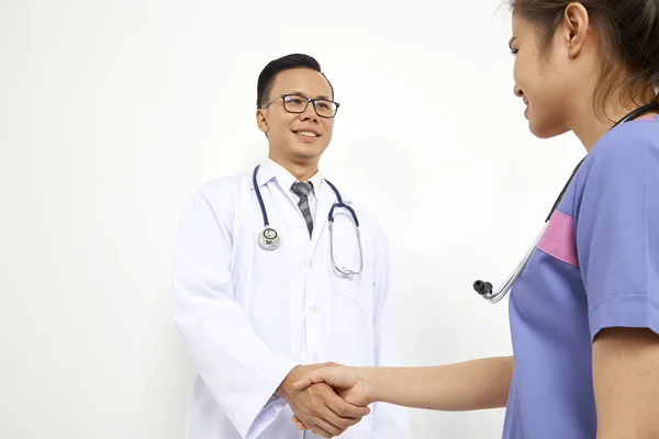 Doctor Nurse Working Medical Clinic Two Hospital Workers Discussing Laboratory — Stock Photo, Image