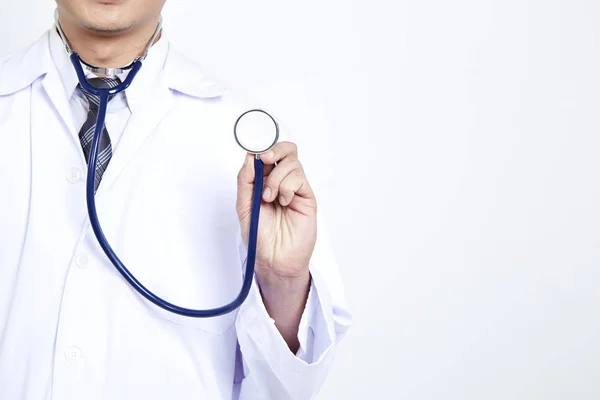 Doctor Holding Stethoscope White Background Asian Male Model Concept Cosmetic — Stock Photo, Image