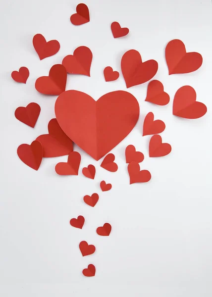 Papel Bonito Corações Vermelhos Sobre Fundo Branco Close Imagem — Fotografia de Stock