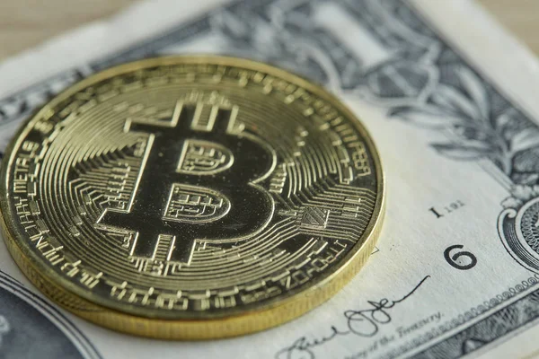 Bitcoin Una Moneda Física Moneda Digital Criptomoneda Moneda Dorada Con — Foto de Stock