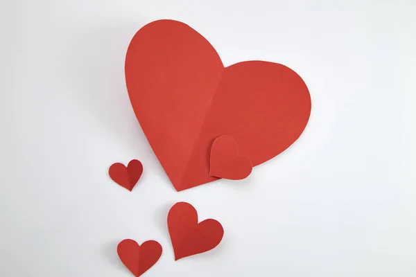 Beautiful Paper Red Hearts White Background Close Image — Stock Photo, Image