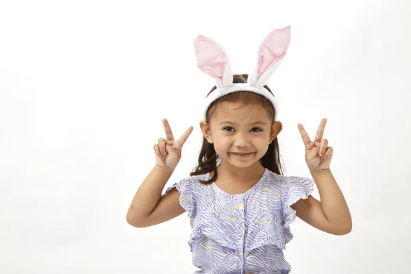 Años Edad Chica Asiática Actuando Como Pequeño Día Pascua Conejito — Foto de Stock