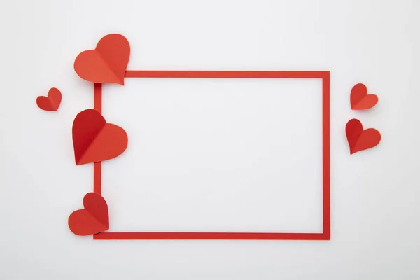 Red heart paper love of red frame on white background, Space for design