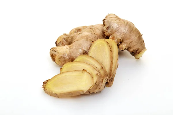 Fresh Ginger Root Spice Rhizome Isolated White Background — Stock Photo, Image