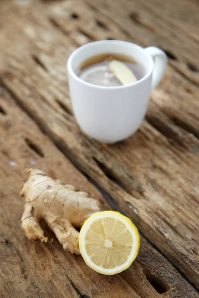 Cup Ginger Tea Lemon Old Wooden Table Photography Food Morning — Stock Photo, Image