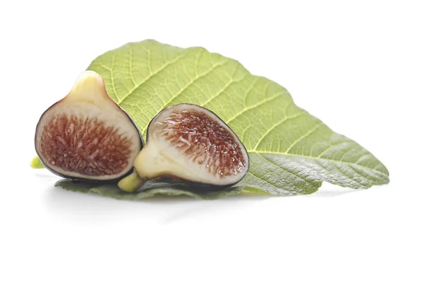 Fig Fruits Leaves Isolated White Background Purple Nutrients Food Photography — Stock Photo, Image