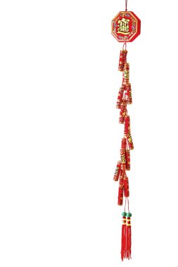 Beyaz arka plan üzerinde Fu (mutlu) karakteri ile Çin Kırmızı havai fişek