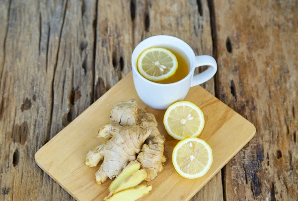 Cup Ginger Tea Lemon Old Wooden Table Photography Food Morning — Stock Photo, Image