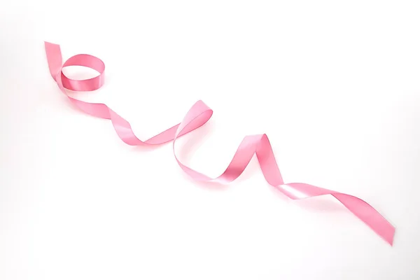 Curled Pink Ribbon White Background Empty Space Design — Stock Photo, Image