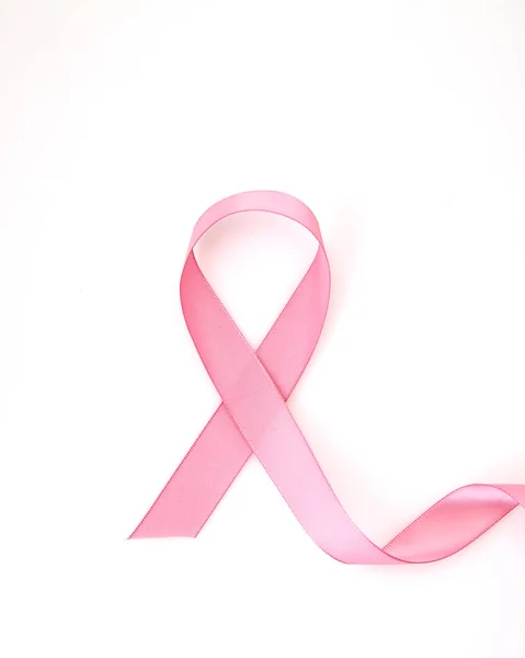 Curled Pink Ribbon White Background Empty Space Design — Stock Photo, Image