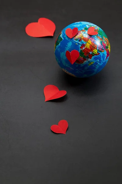 Global Valentines Day Concept Earth Heart Dark Background — Stock Photo, Image
