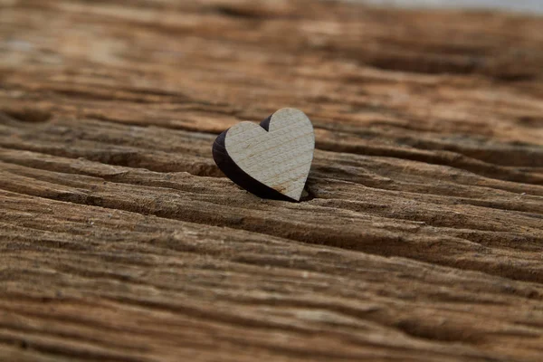 Coeur Sur Une Planche Bois Carte Voeux Pour Saint Valentin — Photo