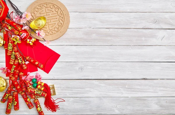 2019 Capodanno Cinese Decorazione Lunare Nuovo Anno Sfondo Legno Bianco — Foto Stock