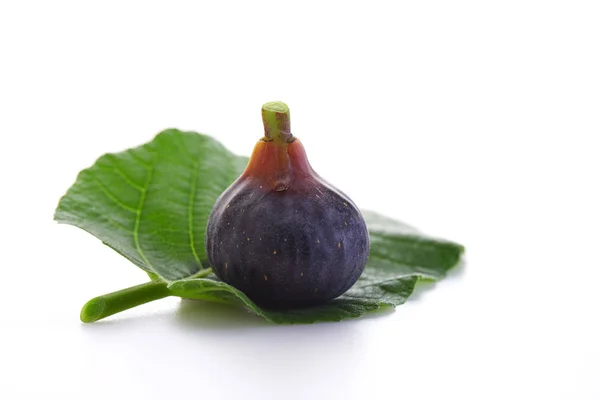 Färsk Fikon Frukt Och Blad Vit Bakgrund — Stockfoto