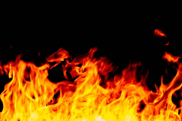 Blurred Bright Red Orange Firestorm Texture Black Background Real Fire — Stock Photo, Image