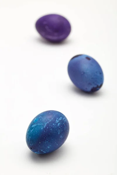 Happy Easter Blue Speckled Easter Eggs Copy Space Text Isolated — Stock Photo, Image