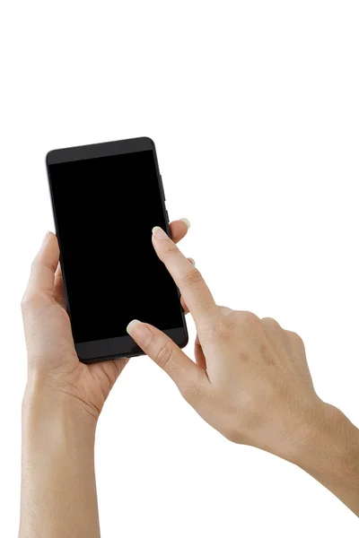 Mão segurando telefone inteligente mockup — Fotografia de Stock