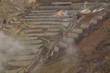 haftasonu seyahati, owakudani 'de dağ görünümü, Hakone 'de kükürt ocağı, Japonya