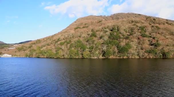 Vista Del Monte Fuji Puerta Roja Del Santuario Hakone Lago — Vídeo de stock