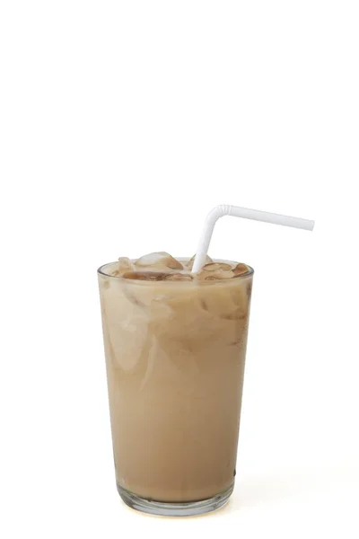 Café gelado em um fundo branco de vidro — Fotografia de Stock