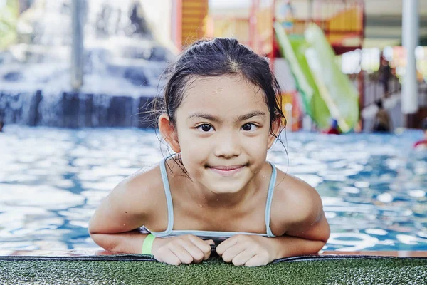 Happy Little Asian Girl At The Pool — Stock Photo, Image