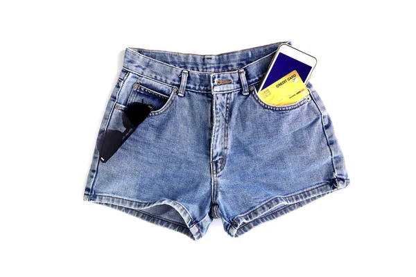 Spodnie krótkie jean moda dla kobiet — Zdjęcie stockowe