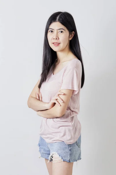 Portrait Beautiful Young Casual Asian Woman — Stok Foto