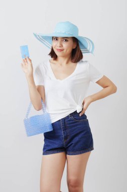 Şapkalı kadın el tutma kartı