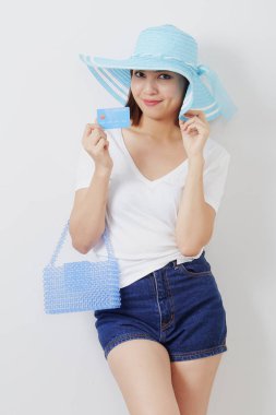 Şapkalı kadın el tutma kartı