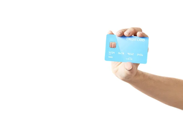 Carte de crédit en main sur blanc — Photo