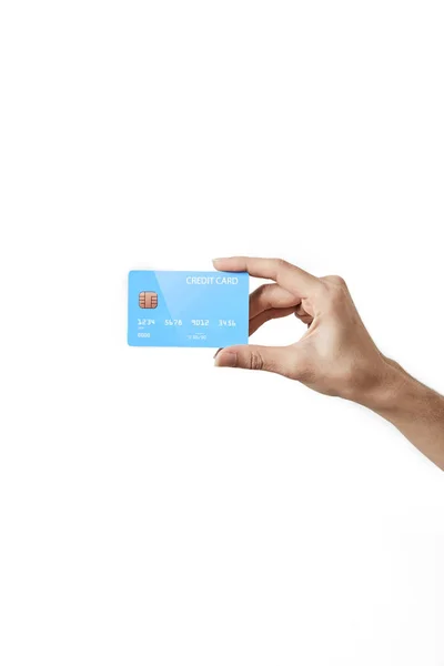Elinde kredi kartı beyaz — Stok fotoğraf