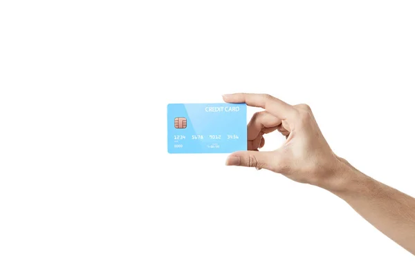 Carte de crédit en main sur blanc — Photo