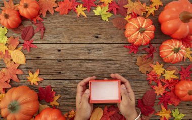 Hediye kutusu ile Sonbahar yaprakları