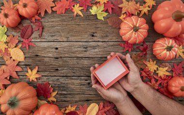 Hediye kutusu ile Sonbahar yaprakları