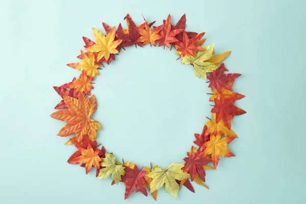 Folhas de outono decorativo em azul pálido — Fotografia de Stock