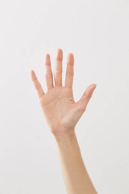 Kadın eli beyaz üzerinde Merhaba imzalama