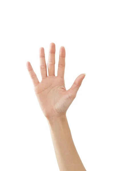 Woman's hand signing hello on white — Stock Photo, Image